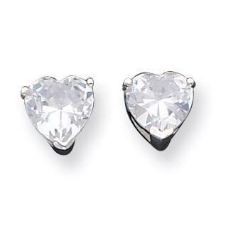 8mm Heart Diamond Stud Earrings Sterling Silver QE3160, MPN: QE3160, 883957925516