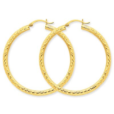 Diamond-cut 3mm Round Hoop Earrings 10k Gold 10TC270, MPN: 10TC270, 883957896687