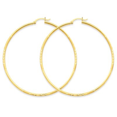 Satin &amp; Diamond-cut 2mm Round Tube Hoop Earrings 14k Gold TC218, MPN: TC218, 883957288956
