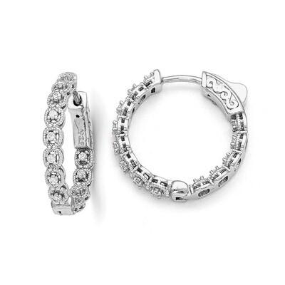 CZ In and Out Hoop Earrings Sterling Silver Rhodium-plated QE11266, MPN: QE11266, 886774298597