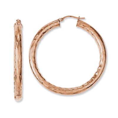 Rose IP-plated Textured &amp; Polished Hoop Earrings - Stainless Steel SRE670 by Chisel, MPN: SRE670, 1…