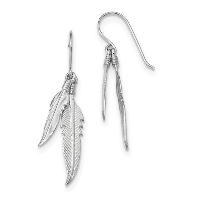 Feathers Dangle Earrings Sterling Silver Rhodium-plated Polished QE13482, MPN: QE13482, 191101236549