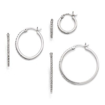 Mystique Oval &amp; Round Hoop Earrings Set Sterling Silver with Diamonds QDF103, MPN: QDF103, 19110118…