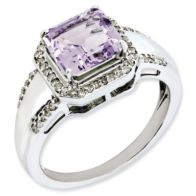 Square Diamond &amp; Pink Quartz Ring Sterling Silver QR3080PQ, MPN: QR3080PQ, 883957362465