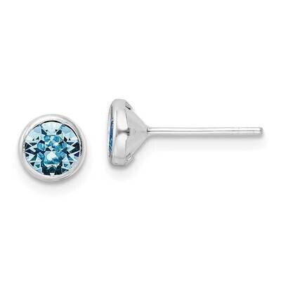 Blue Crystal Bezel Post Earrings Sterling Silver Rhodium-Plated QE16162, MPN: QE16162, 196904169490