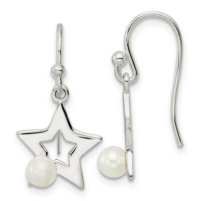 Imitation Pearl Star Shepherd Hook Earrings Sterling Silver Polished QE16491, MPN: QE16491, 1969041…