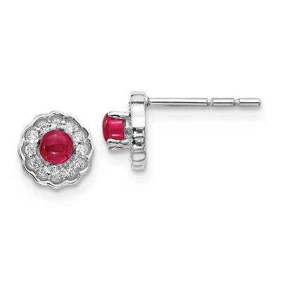 Cabochon Ruby Earrings 14k White Gold Diamond EM4032-RU-010-WA, MPN: EM4032-RU-010-WA, 191101837470