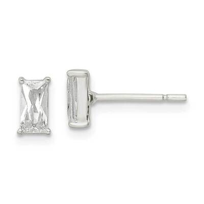 6x3mm Emerald-Shape CZ Diamond Post Earrings Sterling Silver QE16183, MPN: QE16183, 196904169216