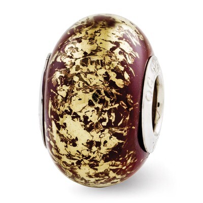 Brown with Gold Foil Ceramic Bead - Sterling Silver QRS2768, MPN: QRS2768, 886774992730