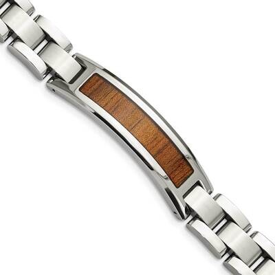 Brushed Wood Inlay Enameled Bracelet Stainless Steel Polished SRB1492-8.5 by Chisel, MPN: SRB1492-8…
