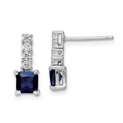 Rhodium Cr. Blue Spinel and CZ Diamond Post Dangle Earring Sterling Silver Polished QE15756, MPN: Q…