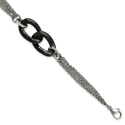 Black Ceramic Polished 7.75 Inch with .25 Inch Extender Bracelet Stainless Steel SRB2117-7.25 by Ch…