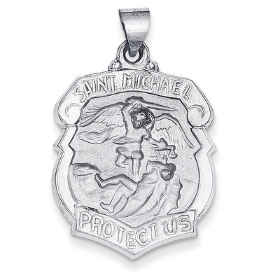 Polished and Satin Saint Michael Badge Medal Pendant 14k White Gold XR1369, MPN: XR1369, 8867746195…