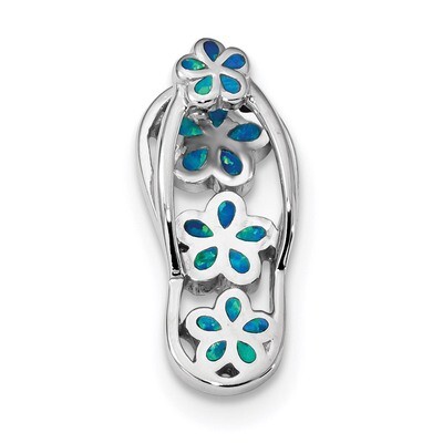 Blue Created Opal Flip Flop Pendant Slide Sterling Silver Rhodium-plated QP4859, MPN: QP4859, 88395…