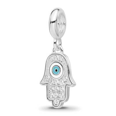 Enamel &amp; CZ Hamsa Dangle Bead Sterling Silver Rhodium-plated QRS4456, MPN: QRS4456,