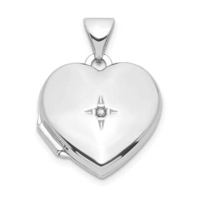 Diamond 21 Dangle 15mm Heart Locket Sterling Silver Rhodium-plated QLS1030, MPN: QLS1030,
