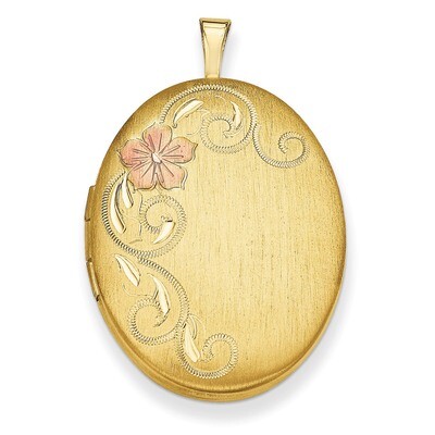 Enameled Floral Locket Sterling Silver Gold Plated 26mm Satin QLS360, MPN: QLS360, 883957543093