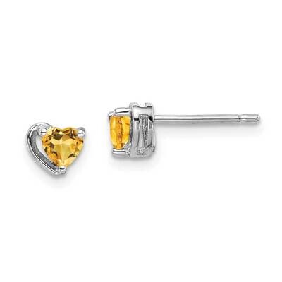 Citrine Heart Post Earrings Sterling Silver Rhodium Plated QE14916NOV, MPN: QE14916NOV, 883957608907