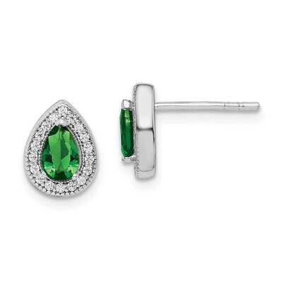 Green &amp; Clear CZ Diamond Post Earrings Sterling Silver Rhodium Plated QE14472MAY, MPN: QE14472MAY, …