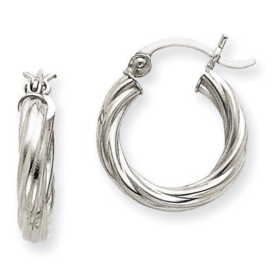 Polished 3.25mm Twisted Hoop Earrings 14k White Gold TC376, MPN: TC376, 883957289793