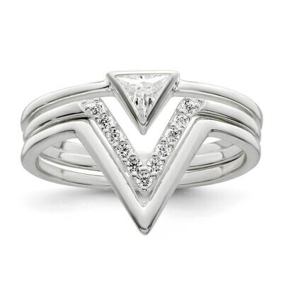 Triangle CZ Diamond 3 Ring Set Sterling Silver Polished QR7290, MPN: QR7290,