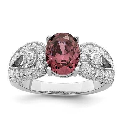 Smoky Pink &amp; White CZ Diamond Ring Sterling Silver Rhodium-Plated QR7364, MPN: QR7364,