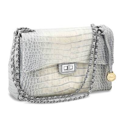 Leather Croc Texture Silver Chain Strap Handbag Top Grain JLL103-SL, MPN: JLL103-SL,