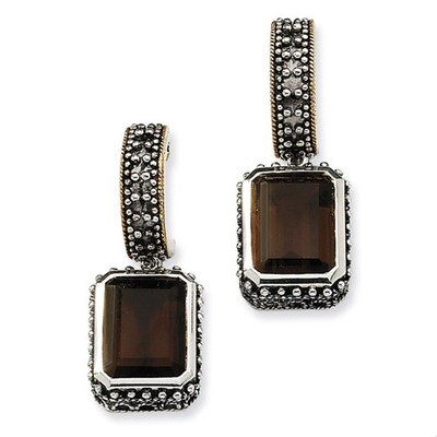 Smoky Quartz Earrings Sterling Silver &amp; 14k Gold QTC614