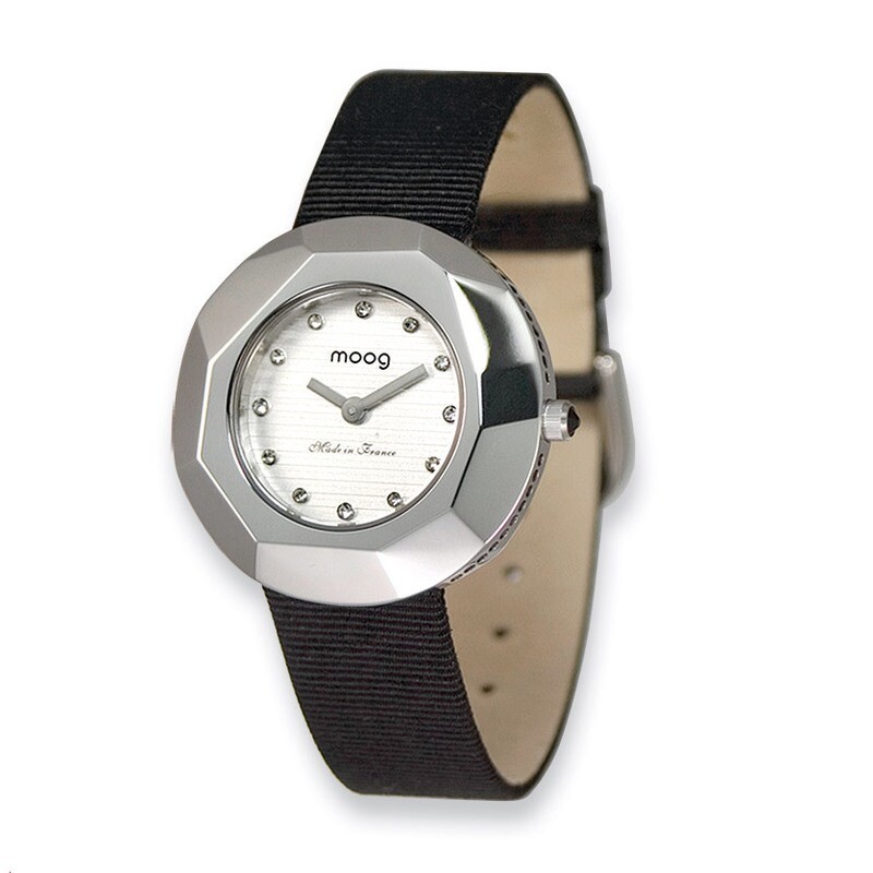 Moog Facet White Dial Black Satin Strap Watch - Fashionista