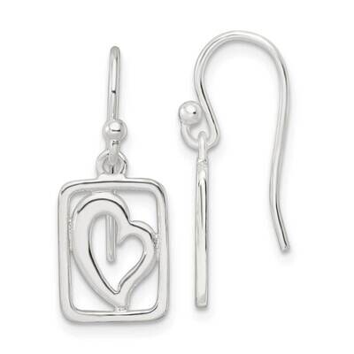Heart In Rectangle Shepherd Hook Earrings Sterling Silver Polished QE16451, MPN: QE16451, 196904165…