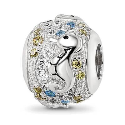 CZ &amp; Blue Spinel Sea Horse Bead Sterling Silver Rhodium-plated QRS4171, MPN: QRS4171,