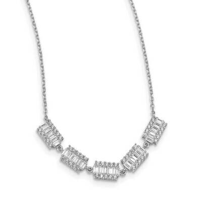 Baguette CZ Diamond Bars with 1 inch Extender Necklace Sterling Silver Rhodium-plated QG4937-16, MP…