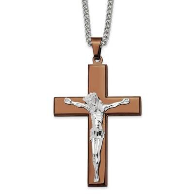 Brown Ip-Plated Crucifix 24 Inch Necklace Stainless Steel Polished SRN2781-24 by Chisel, MPN: SRN27…