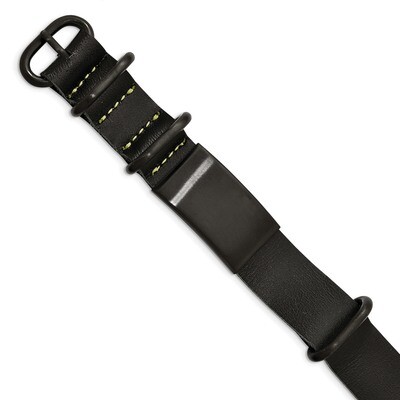 IP Black Leather Adjustable ID Bracelet Stainless Steel Brushed Black SRB2025 by Chisel, MPN: SRB20…