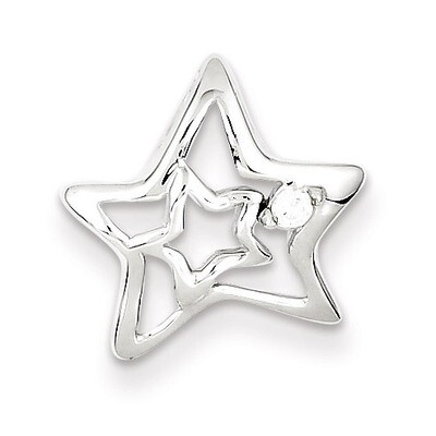 Sterling Silver Rhodium Plated Diamond Stars Slide QC7637