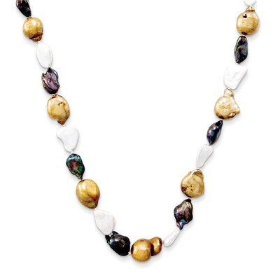 Copper, Peacock &amp; White 10-11mm FW Cultured Pearl Necklace QH3017-32