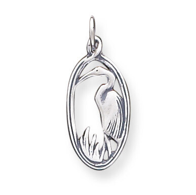 Crane in Oval Frame Charm Antiqued Sterling Silver QC5023, MPN: QC5023, 883957579139
