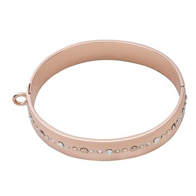 Nikki Lissoni Bangle of 1cm with Clear Peach Swarovski Crystals  Rose Gold-Plated 19cm 7.4 inch B11…