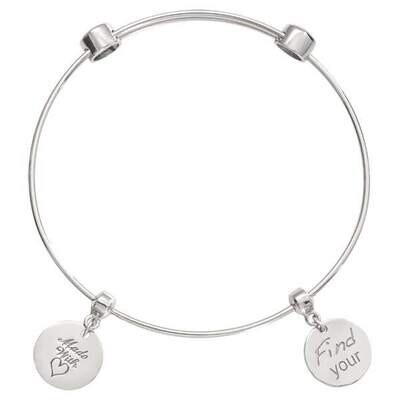 Nikki Lissoni Charm Bangle Silver-Plated with Two Fixed Charms Made with Love Find Your Inner Stren…