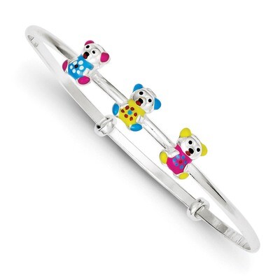 Enameled Children&#39;s Teddy Bear Adjustable Bangle Sterling Silver QG2821, MPN: QG2821, 191101295096