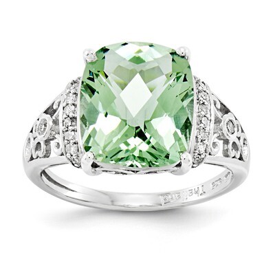 Green Quartz Ring Sterling Silver Diamond QR3062AG, MPN: QR3062AG, 883957637037