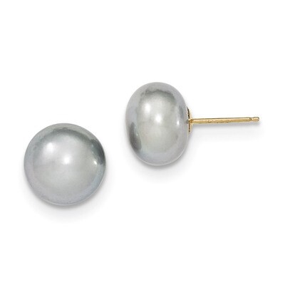 10-11mm Grey Button Cultured Pearl Stud Earrings 14k Gold X100BG, MPN: X100BG, 191101432835