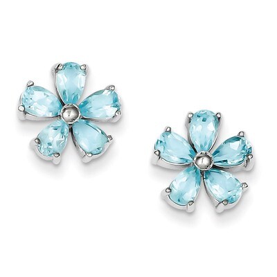 Flower Blue Topaz Earrings Sterling Silver QE1248, MPN: QE1248, 815479012511