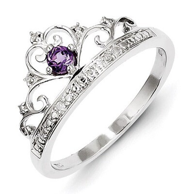 Amethyst Ring Sterling Silver Rhodium-plated Diamond QR4645AM, MPN: QR4645AM, 883957553092