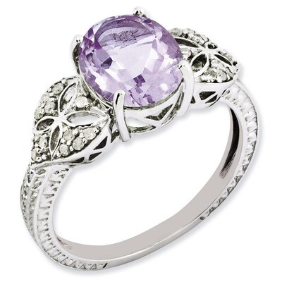Oval Diamond &amp; Pink Quartz Ring Sterling Silver QR3079PQ, MPN: QR3079PQ, 883957403793