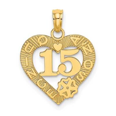 Quince Anos 15 In Heart Charm 14k Gold K8852, MPN: K8852, 637218025602