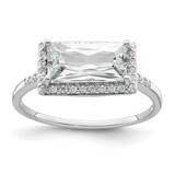 Rectangular Shaped Halo CZ Diamond Ring Sterling Silver Rhodium-Plated QR7312, MPN: QR7312,