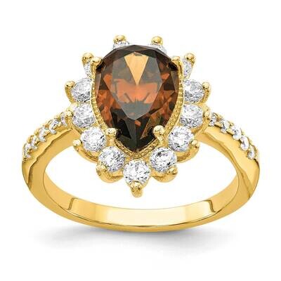 Teardrop Brown CZ Diamond Ring Sterling Silver &amp; Gold-plated QCM1417, MPN: QCM1417, 883957779447