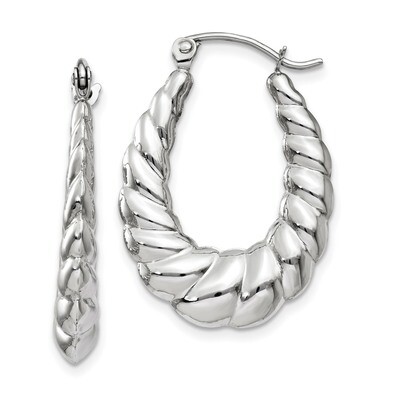 Polished and Textured Oval Hoop Earrings 14k white Gold TH793, MPN: TH793, 191101367151