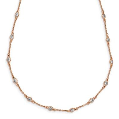 Rose Gold Plated Fancy CZ Diamond Station 36 Inch Necklace Sterling Silver QCM1456-36, MPN: QCM1456…